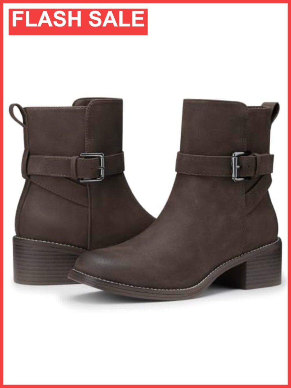 Faux Leather Ankle Boots Low Block Heel Side Zipper Square Toe Comfort